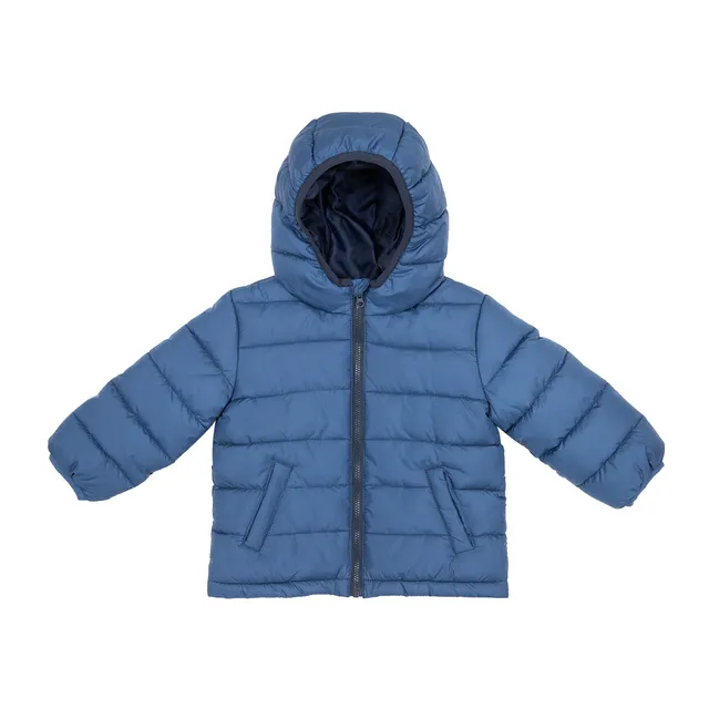 Piumino Bimbo Blu Scuro con Cappuccio e Tasche