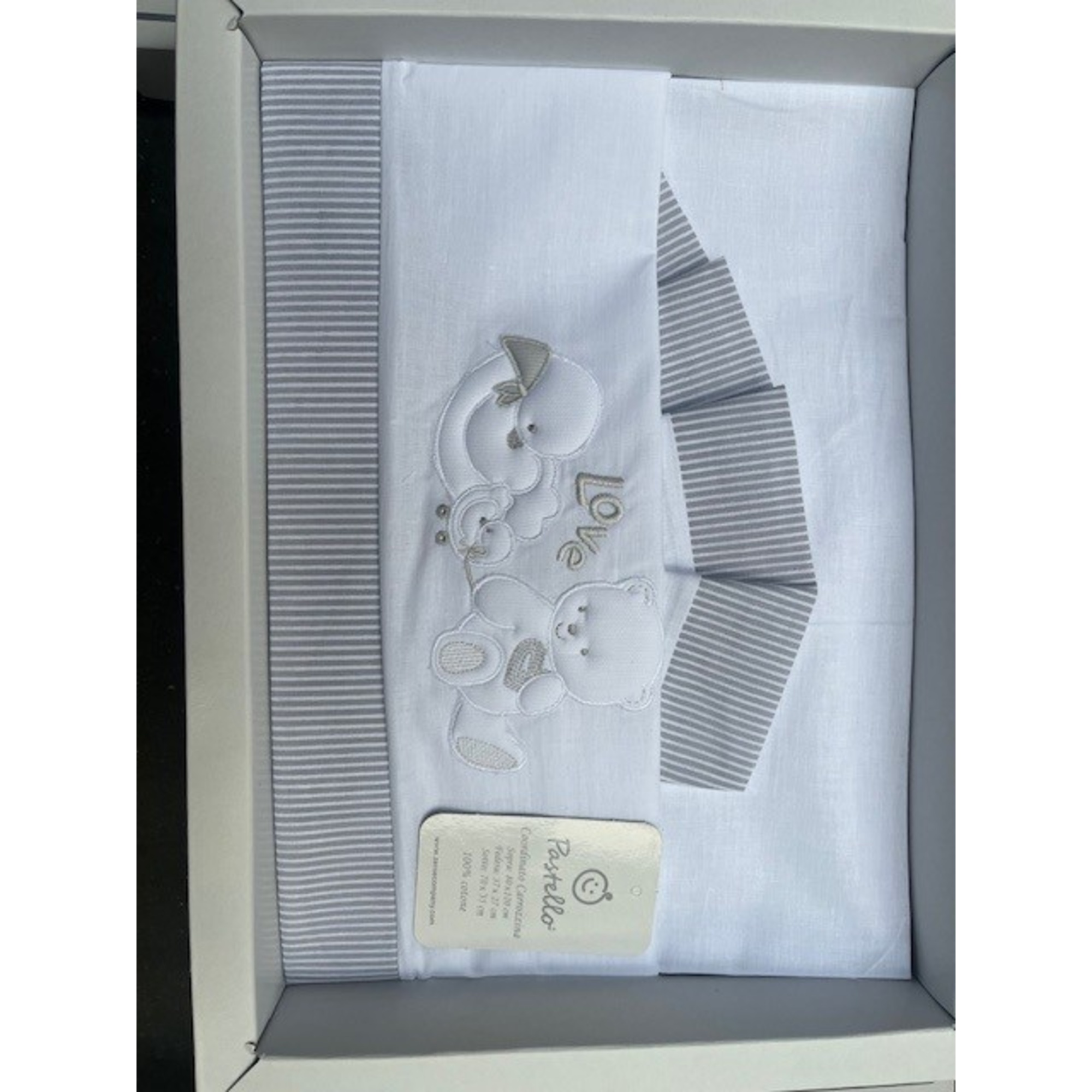 Pastello Lenzuola Carrozzina 3 pz ricamate beige orsetti love