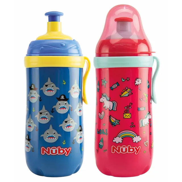 Nuby Pop-Up borraccia sipper 360ml 18m+ con clip fosforescente