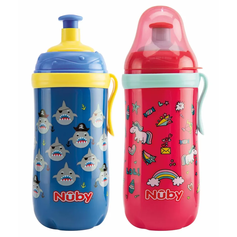 Nuby Pop-Up borraccia sipper 360ml 18m+ con clip fosforescente