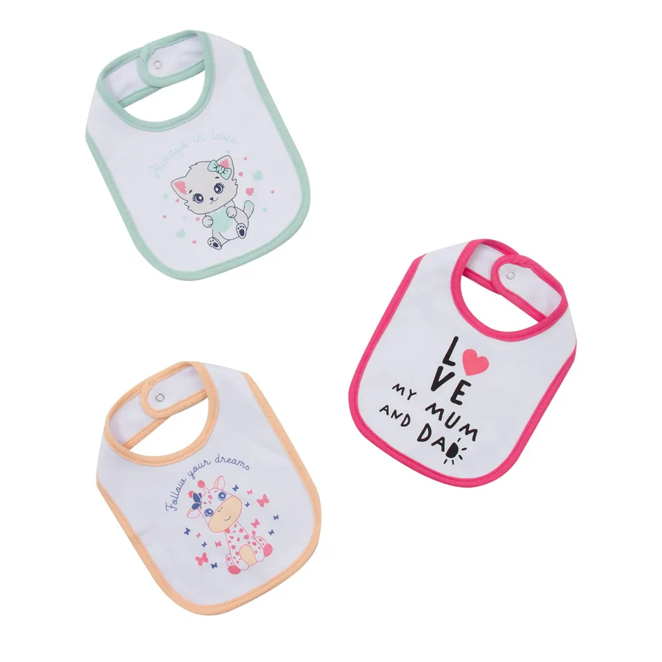 Set 3 Bavaglini Bimba Stampati con Bottone Clip
