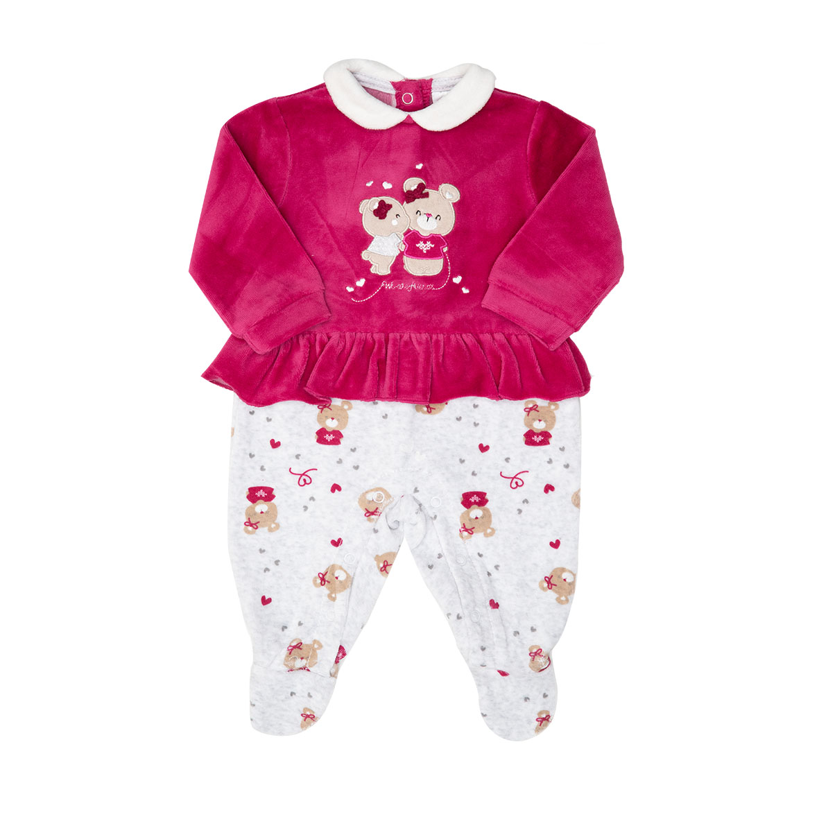 Tutina Ciniglia Neonata Volant Orsetti Fucsia Grigia