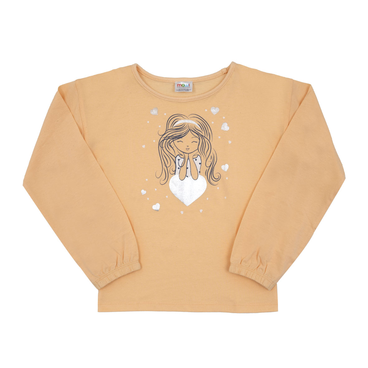 Maglia Bimba Manica Lunga Arancione con Stampa Cuori