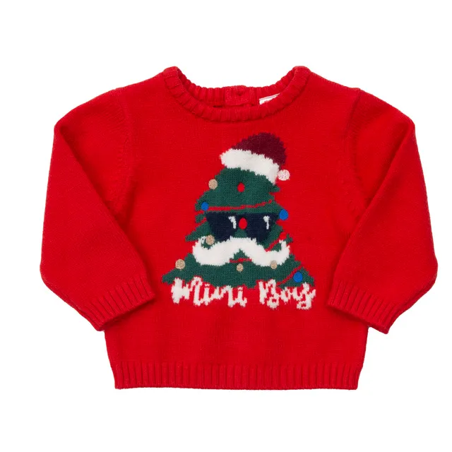 Mawi maglia tricot rossa bimbo intarsio albero Natale