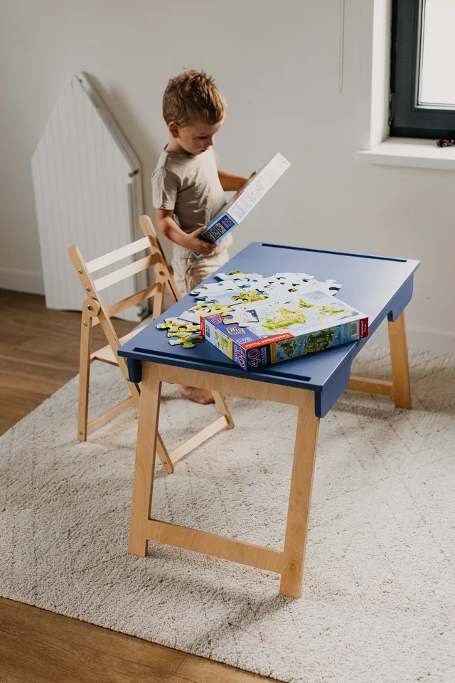 The Dida Superficie Completa tavolo sensoriale blu legno