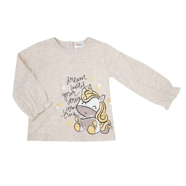 Maglia Bimba Unicorno Beige Jersey Girocollo