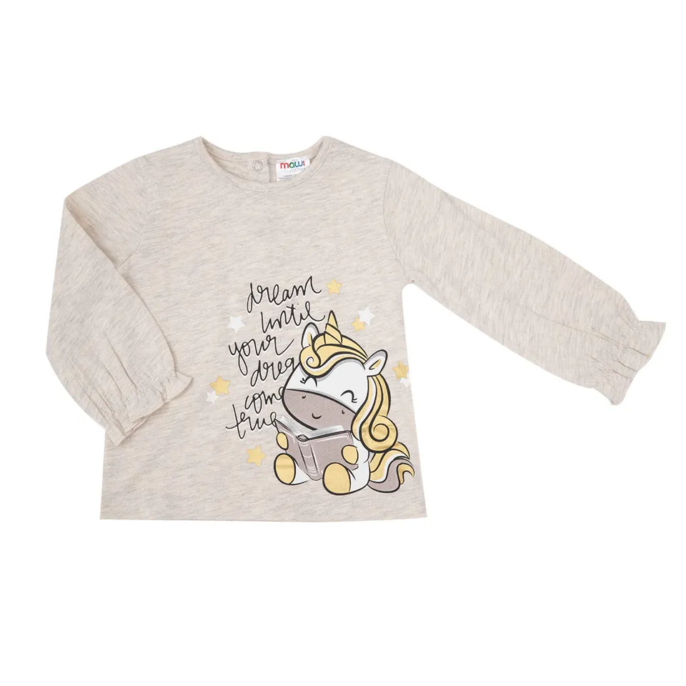 Maglia Bimba Unicorno Beige Jersey Girocollo
