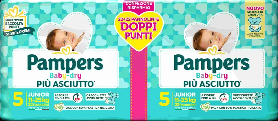 Pampers Baby-Dry Pannolini Tg 5 Junior 44 Pz 11-25 Kg