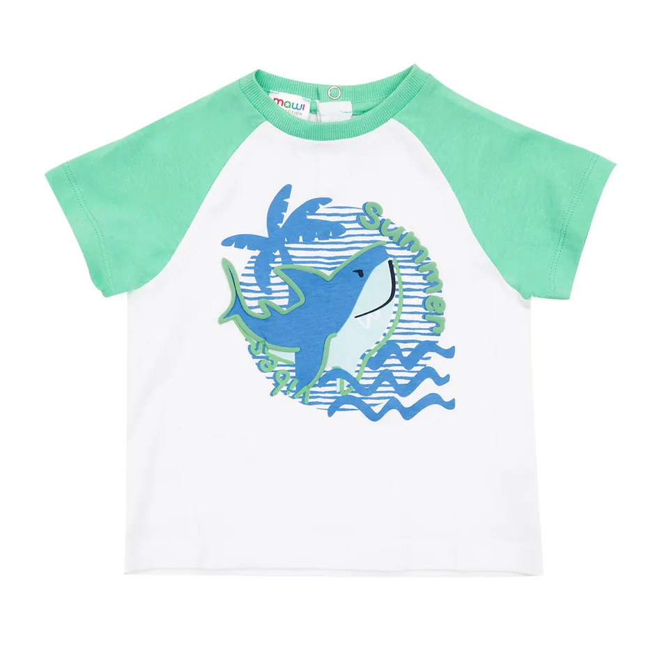 T-shirt raglan bimbo Shark maglietta bianco verde jersey