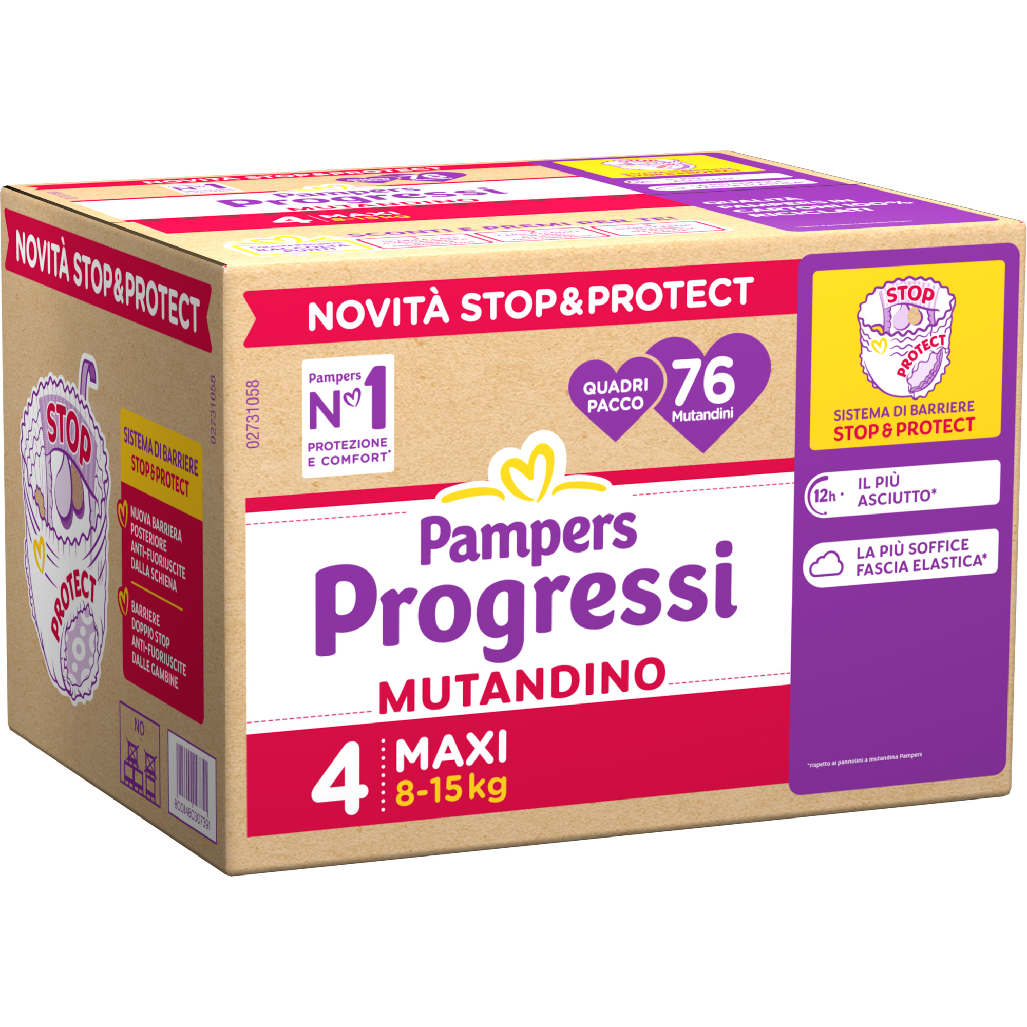 Pampers Progressi mutandino taglia 4 maxi x76 quadri