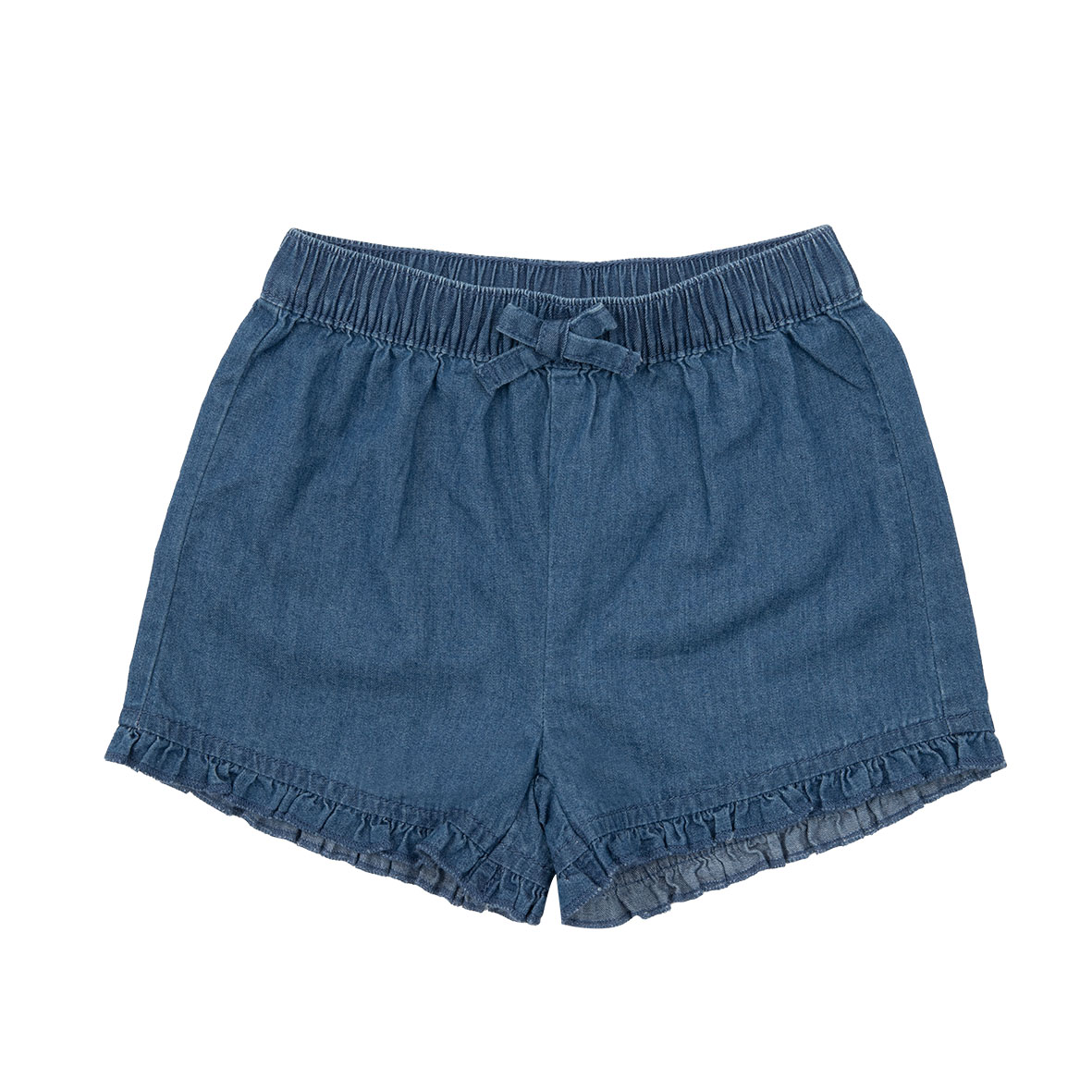 Short bimba denim blu con fiocco elastico