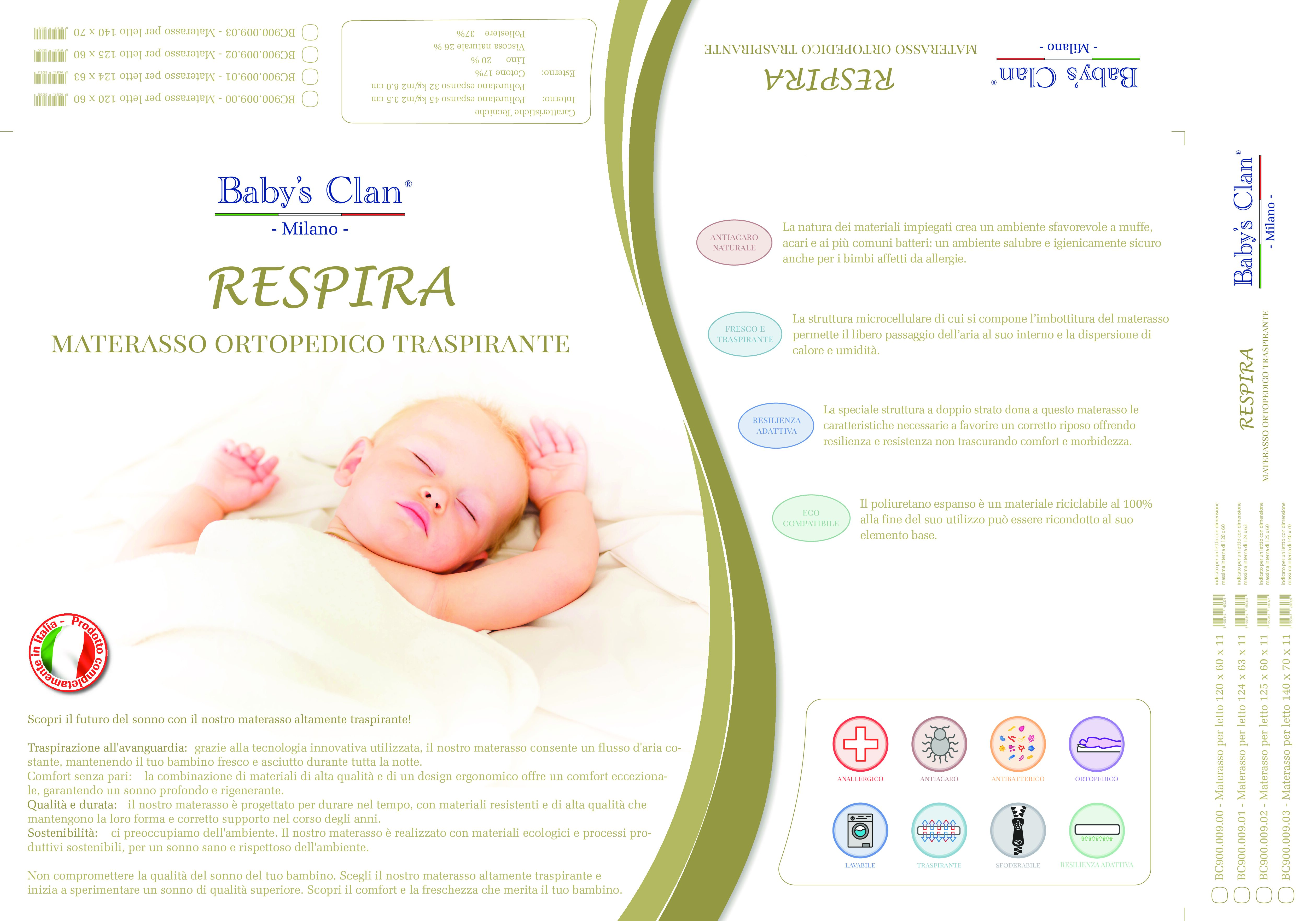 Baby's Clan Respira materasso lettino ortopedico traspirante