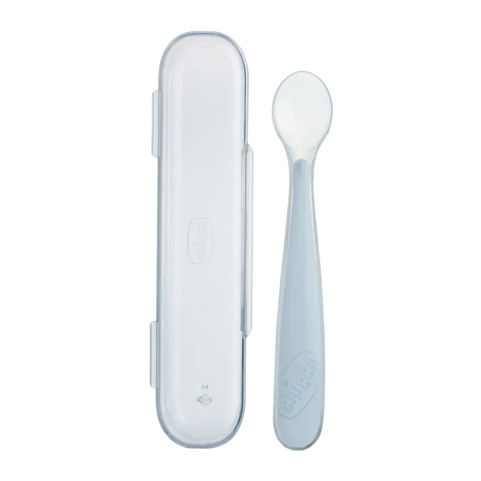 Chicco Cucchiaino Silicone Grigio 6M+ con Custodia