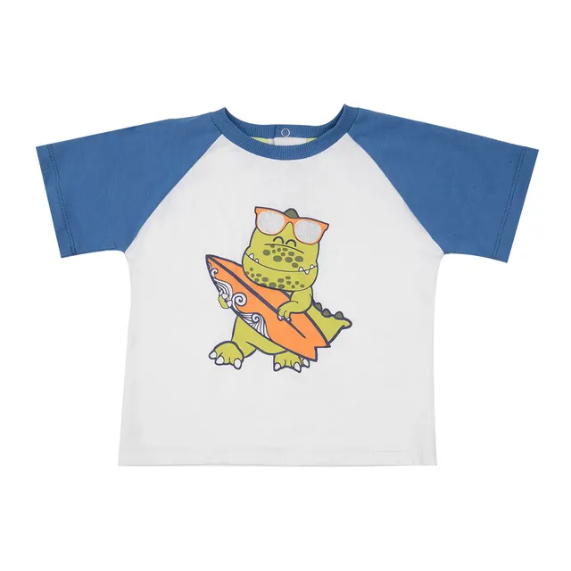 T-shirt bimbo bianco blu mezza manica bottoni clip