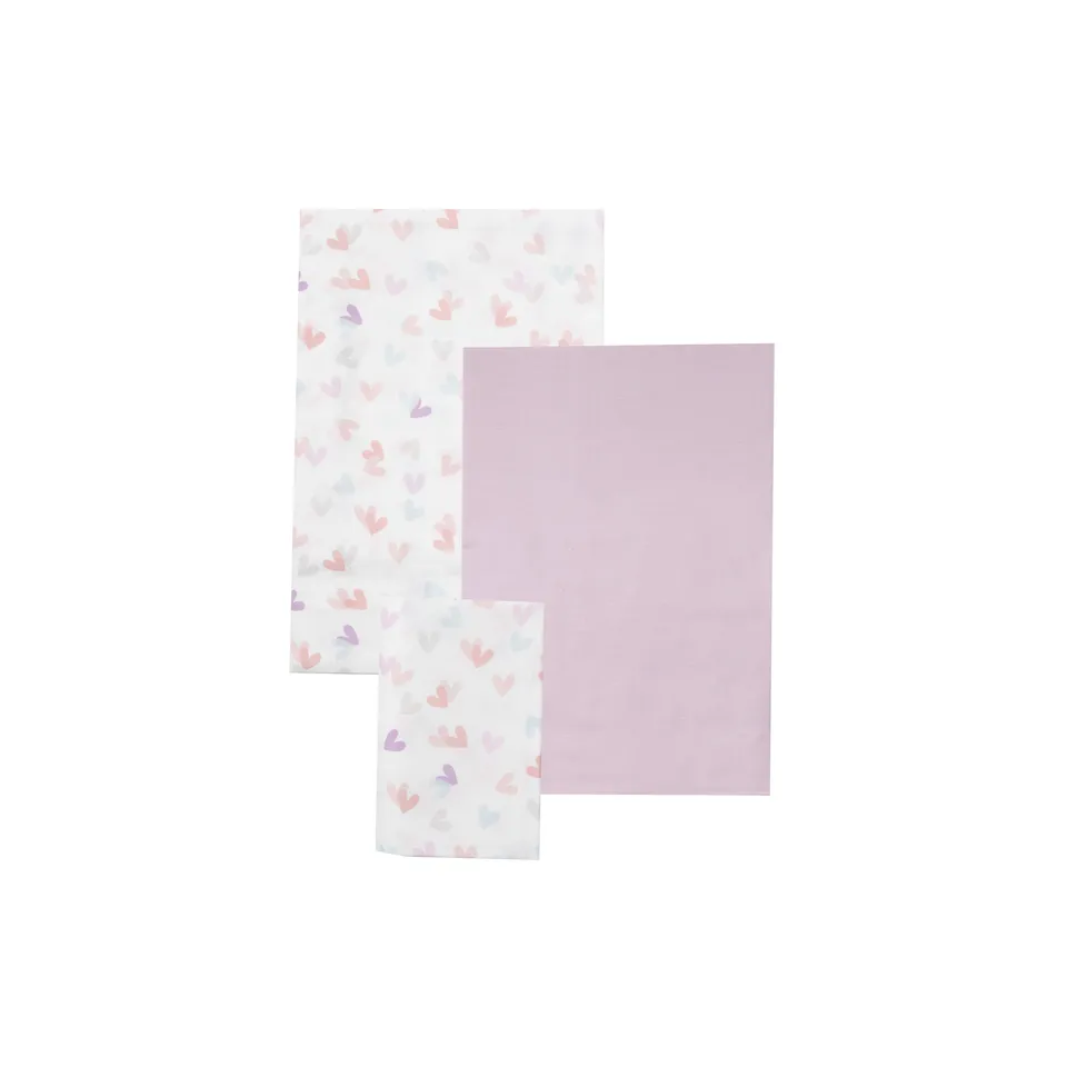 Cuoricini set culla 3 pezzi lenzuola cotone cuoricini lilla