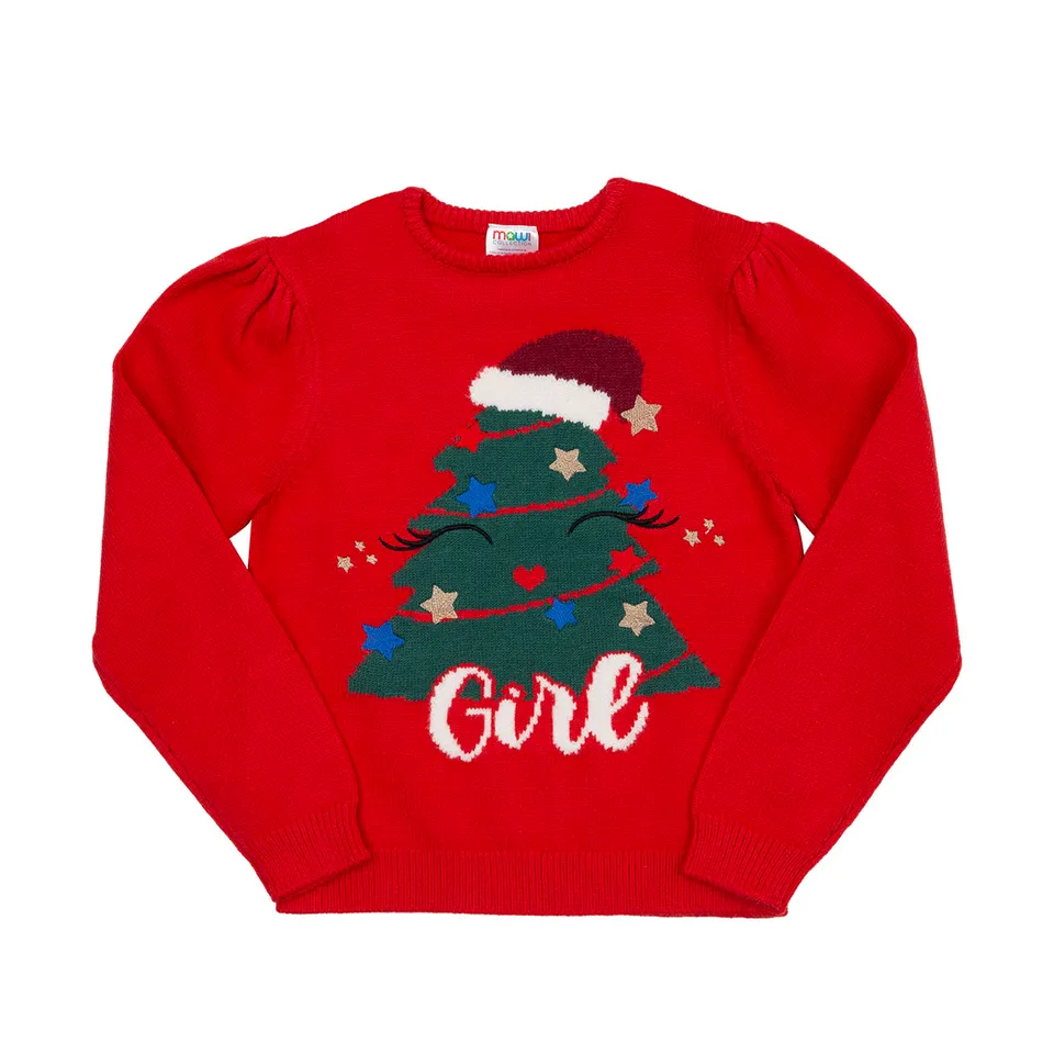 Mawi Family maglia tricot bimba rossa viscosa intarsio