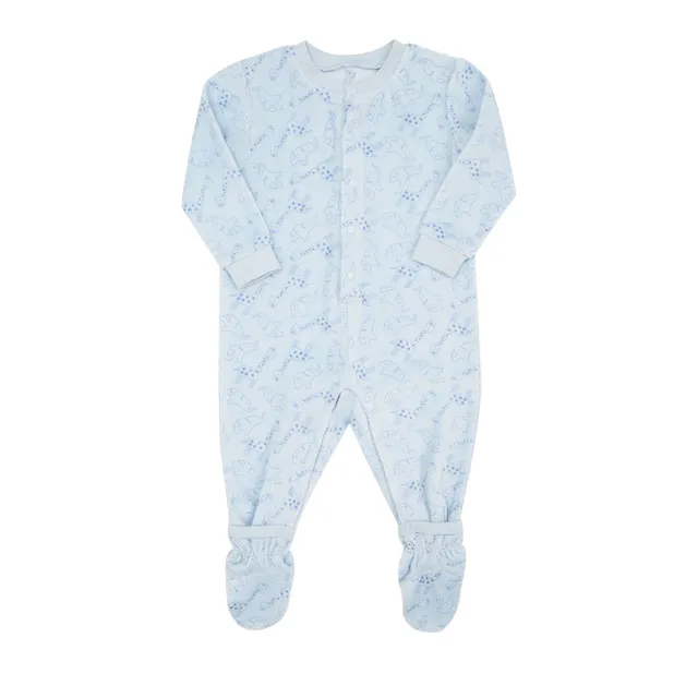 Pigiamone Bimbo Azzurro Ciniglia Animaletti con Piedini