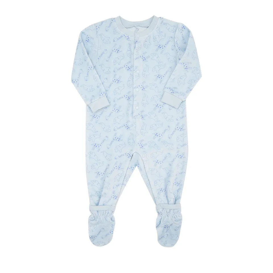 Pigiamone Bimbo Azzurro Ciniglia Animaletti con Piedini