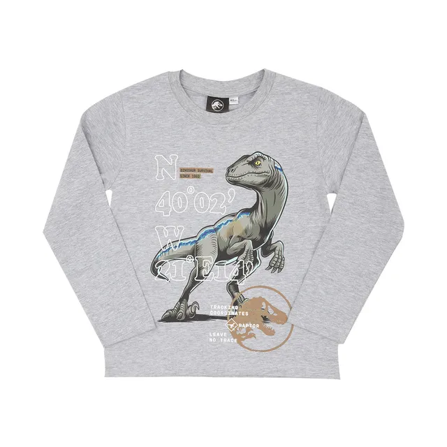 T-shirt manica lunga bimbo grigia Jurassic World cotone