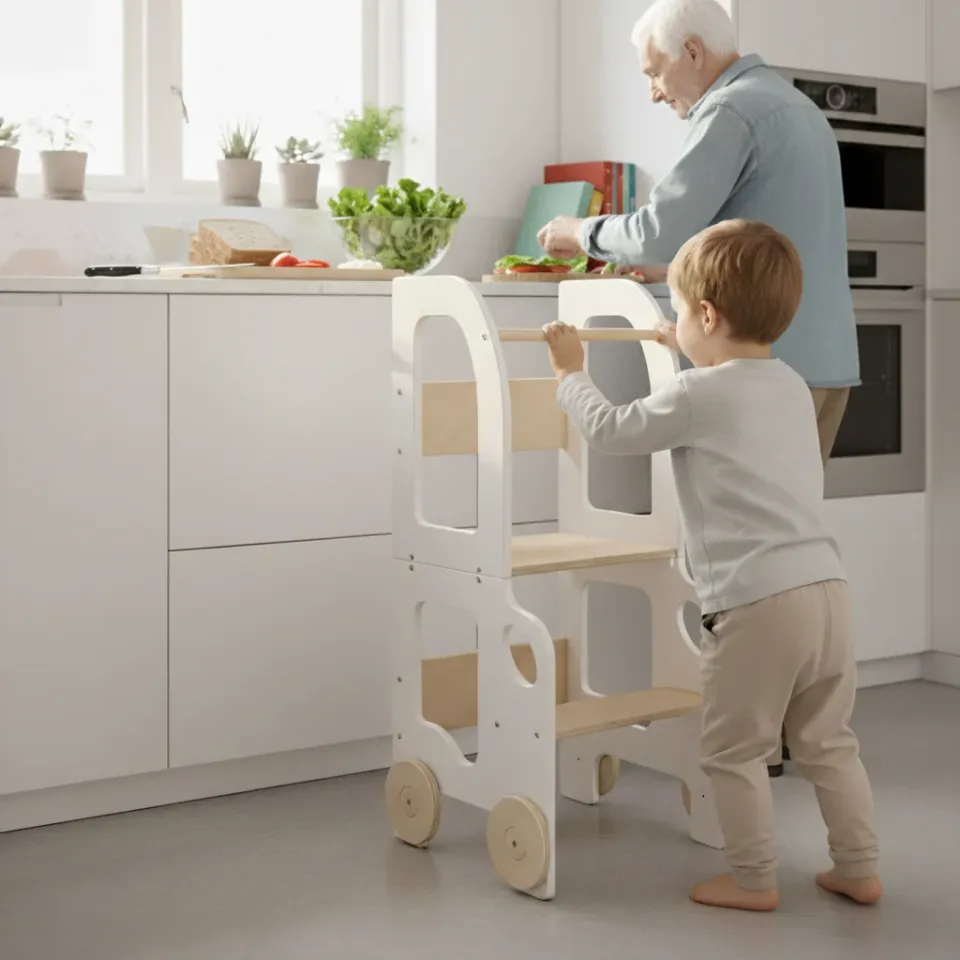 The Dida Torre Apprendimento Montessori Coche Legno Bianca