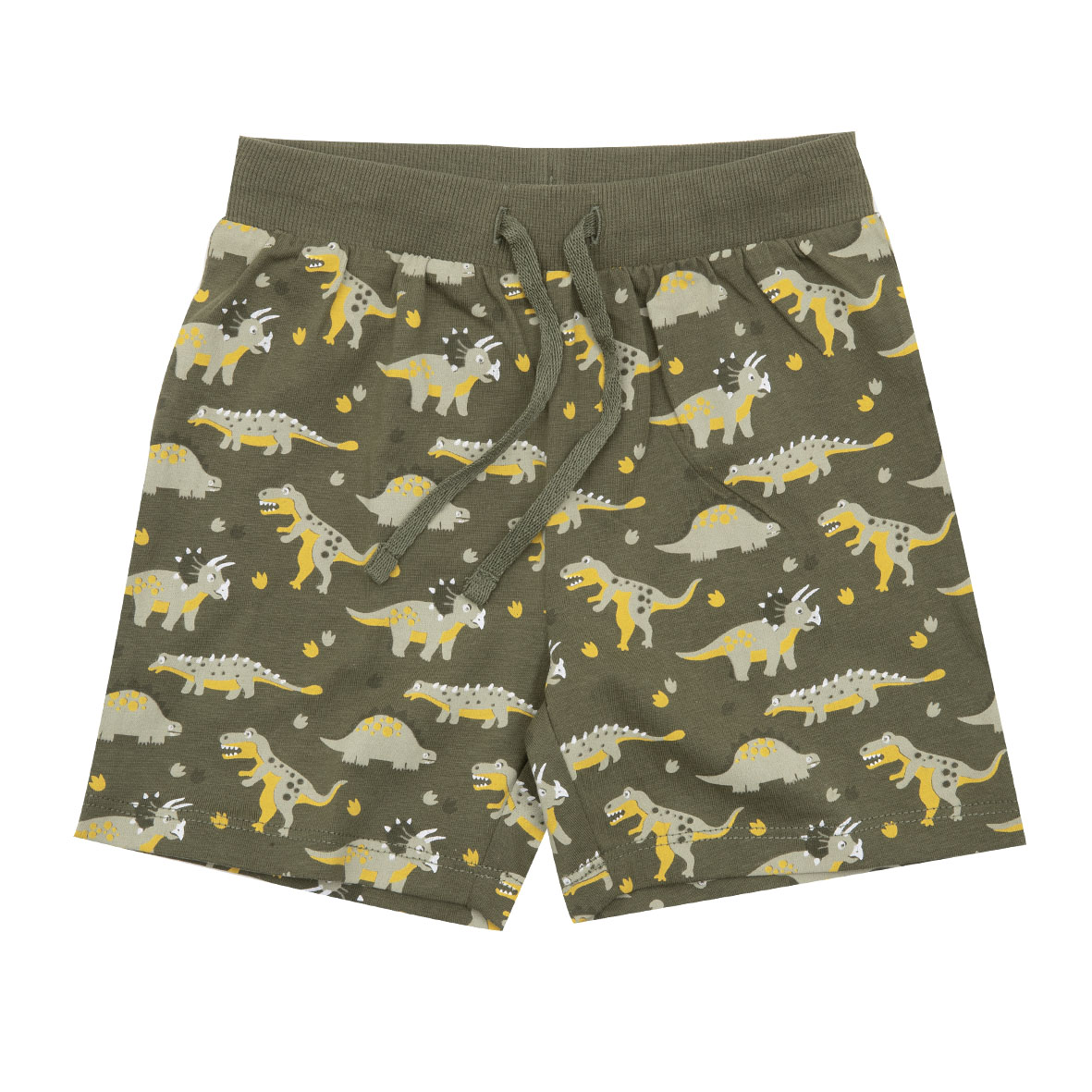 Short jersey bimbo verde stampa dino con elastico