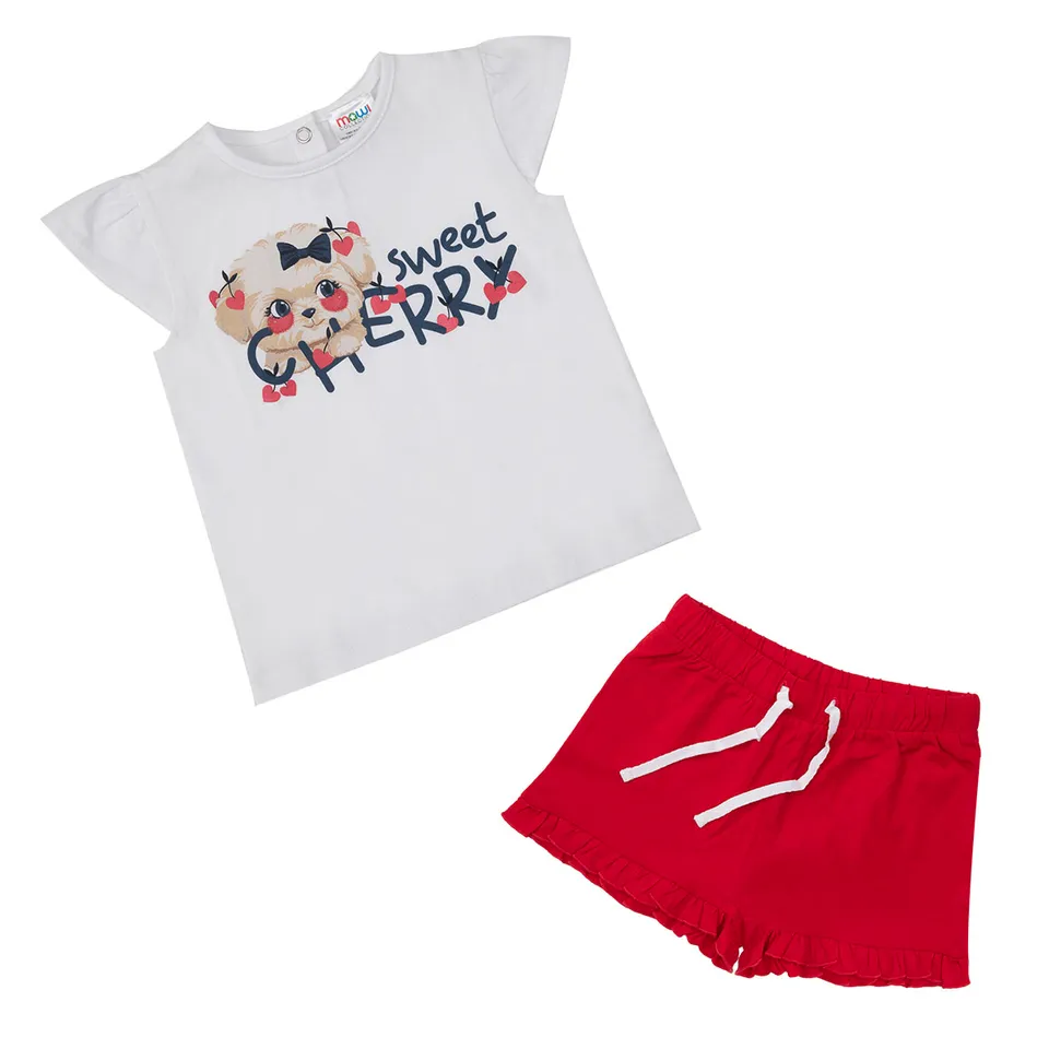 Sweet Cherry Set Bimba T-shirt + Pantaloncino Bianco Rosso