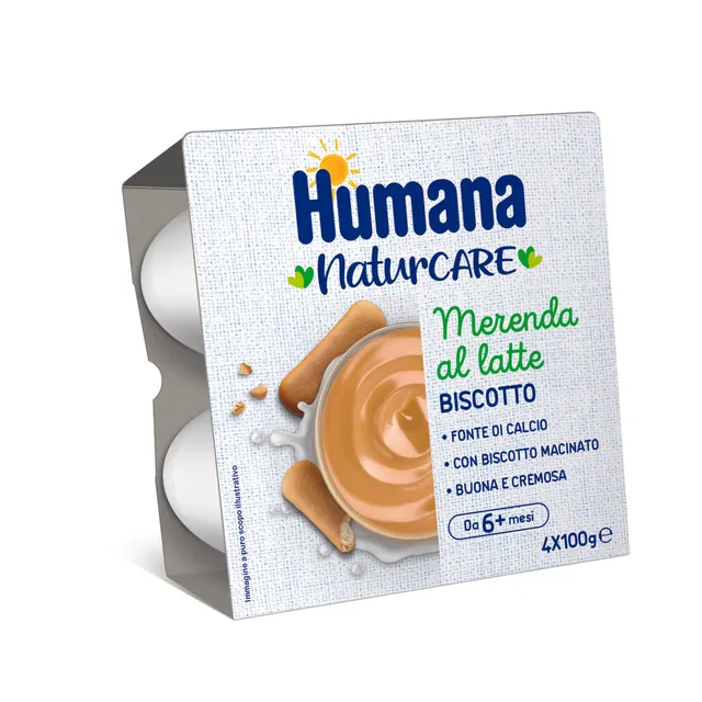 Humana Merenda al Latte Biscotto 4x100g Calcio