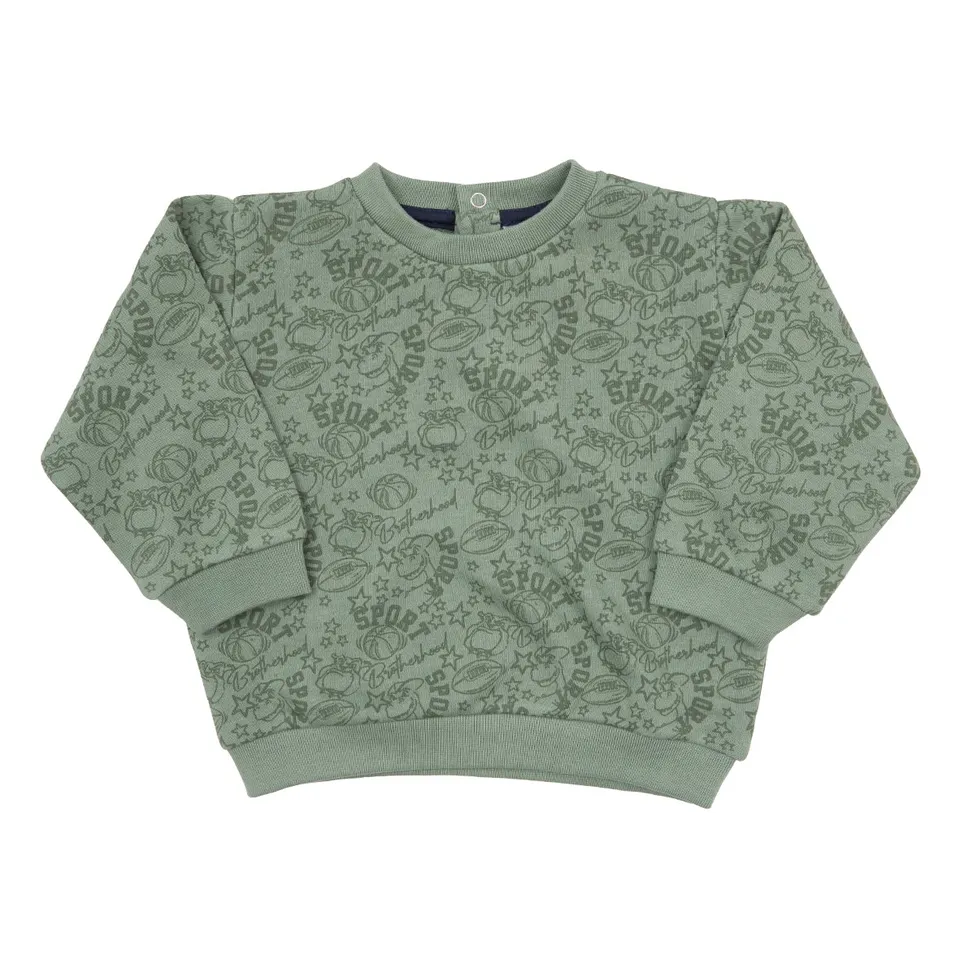 Felpa bimbo verde stampa sport club cotone
