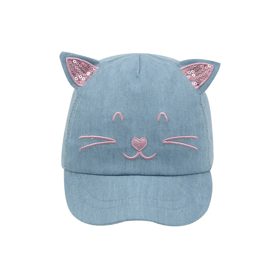 Gattino denim cappello da baseball bimba con orecchie