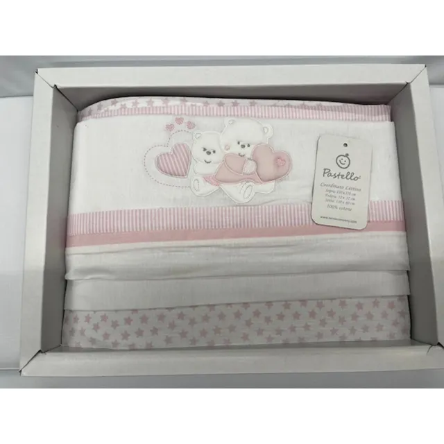 Pastello set lenzuola lettino orsetti cuori rosa 3 pezzi