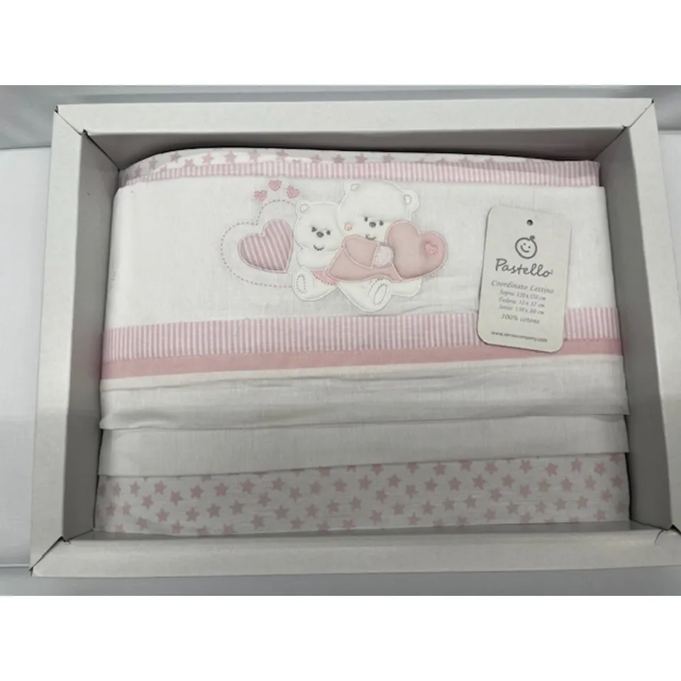 Pastello set lenzuola lettino orsetti cuori rosa 3 pezzi