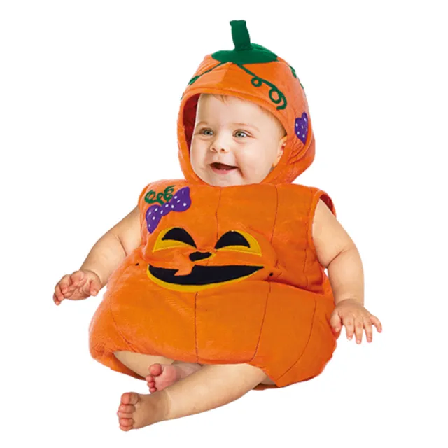 Costume Zucchetta Halloween Baby 6-12 Mesi Velluto con Cappello