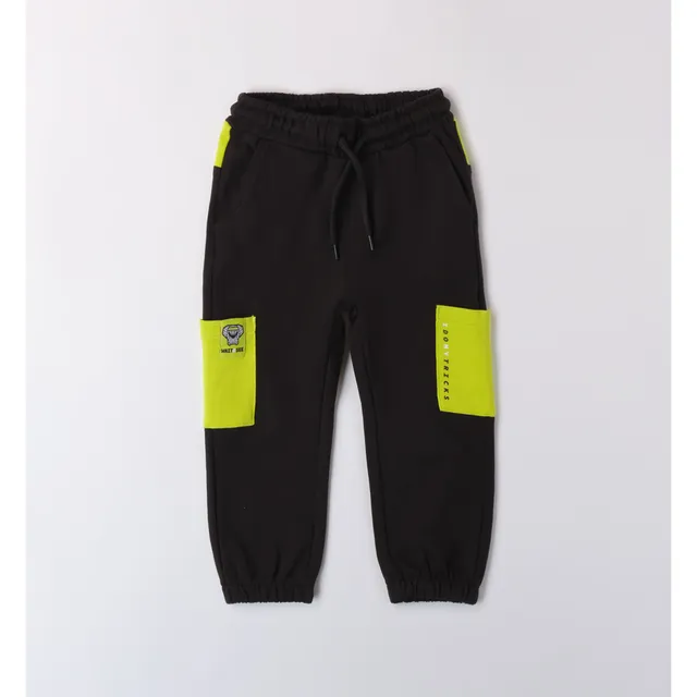 iDO pantalone felpa bambino nero tocchi fluo cotone