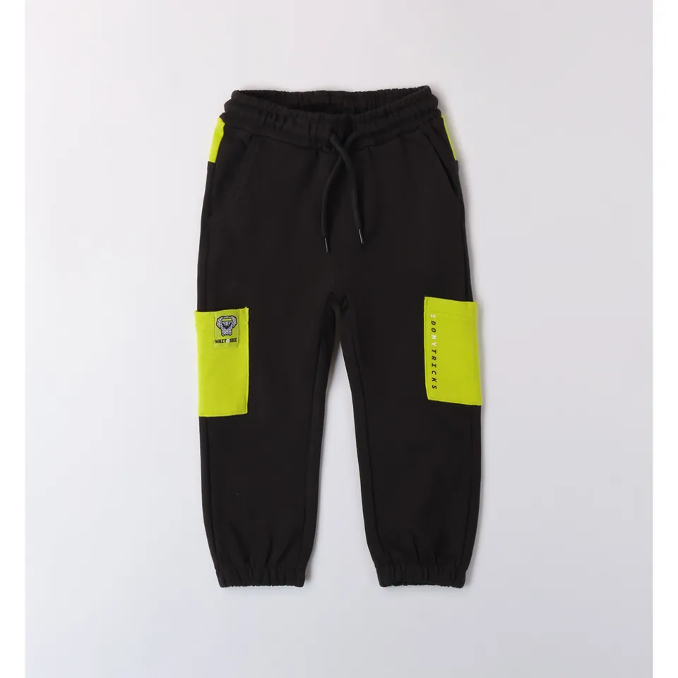 iDO pantalone felpa bambino nero tocchi fluo cotone