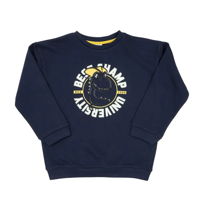 Felpa Bimbo Blu Scuro Stampa Dino Cotone