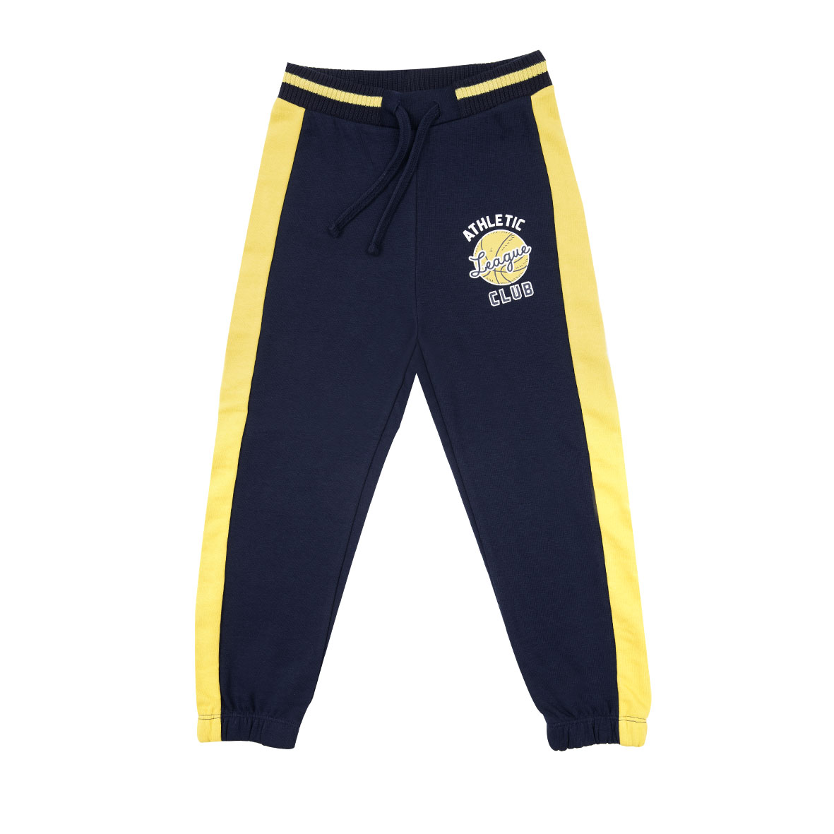 Pantalone felpato bimbo blu giallo stampato