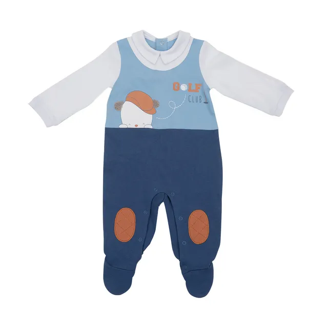 Tutina interlock bimbo blu finto due pezzi piedini