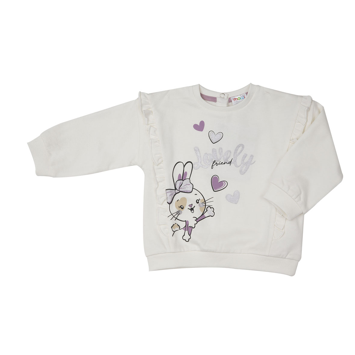 Mawi felpa bambina coniglietto rouches in cotone