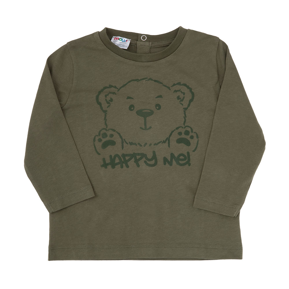 T-shirt bimbo verde manica lunga stampa orsetto