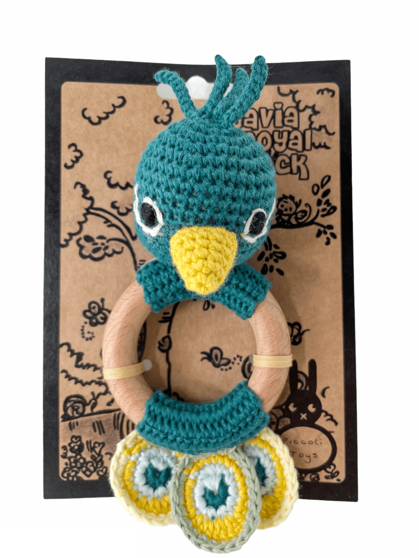 Piccoli Toys Ottavia sonaglio uncinetto pavone cotone