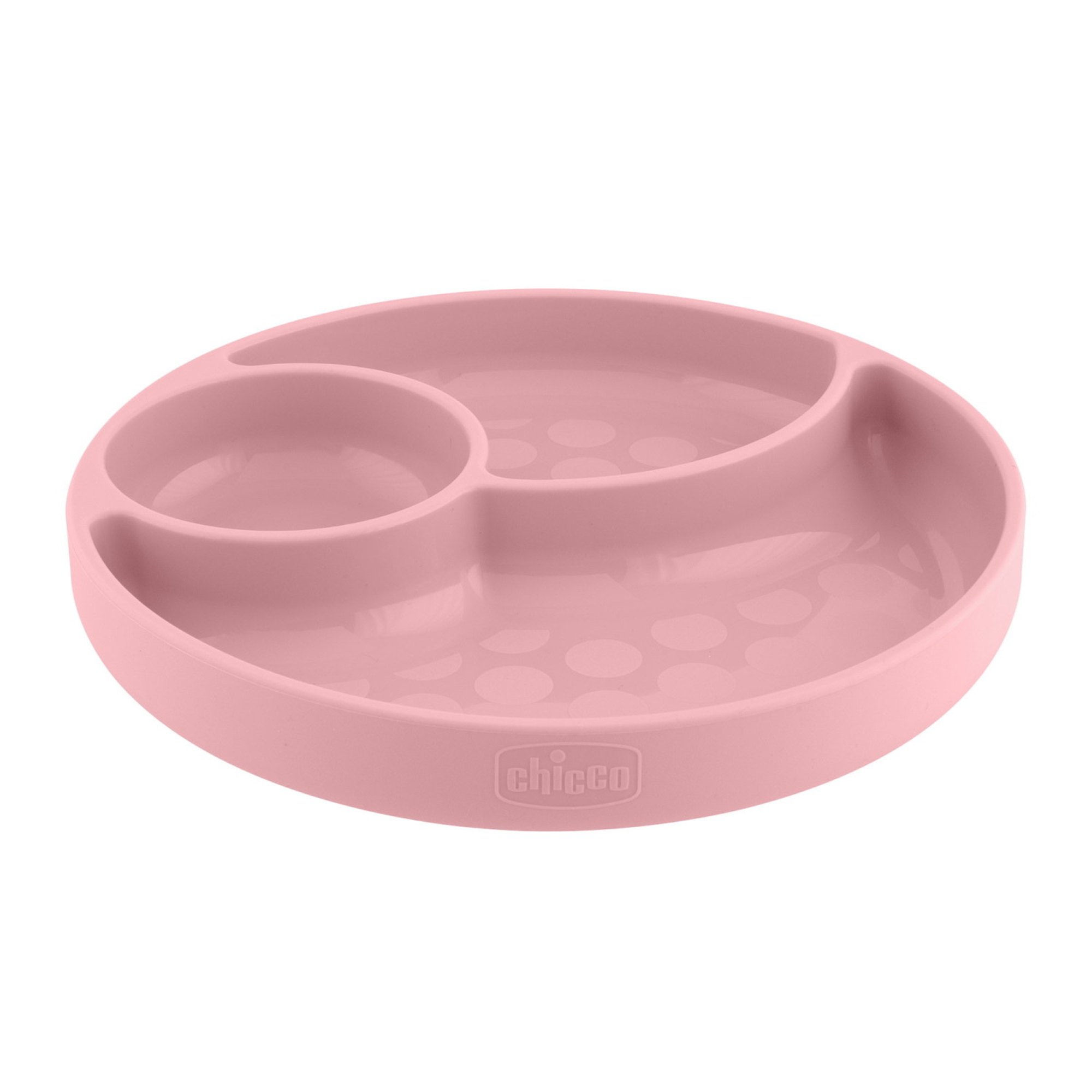 Chicco Piatto Porzionato Silicone Rosa 12M+ con Ventosa