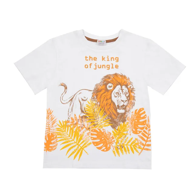 T-shirt bimbo bianca leone maglietta maniche corte girocollo
