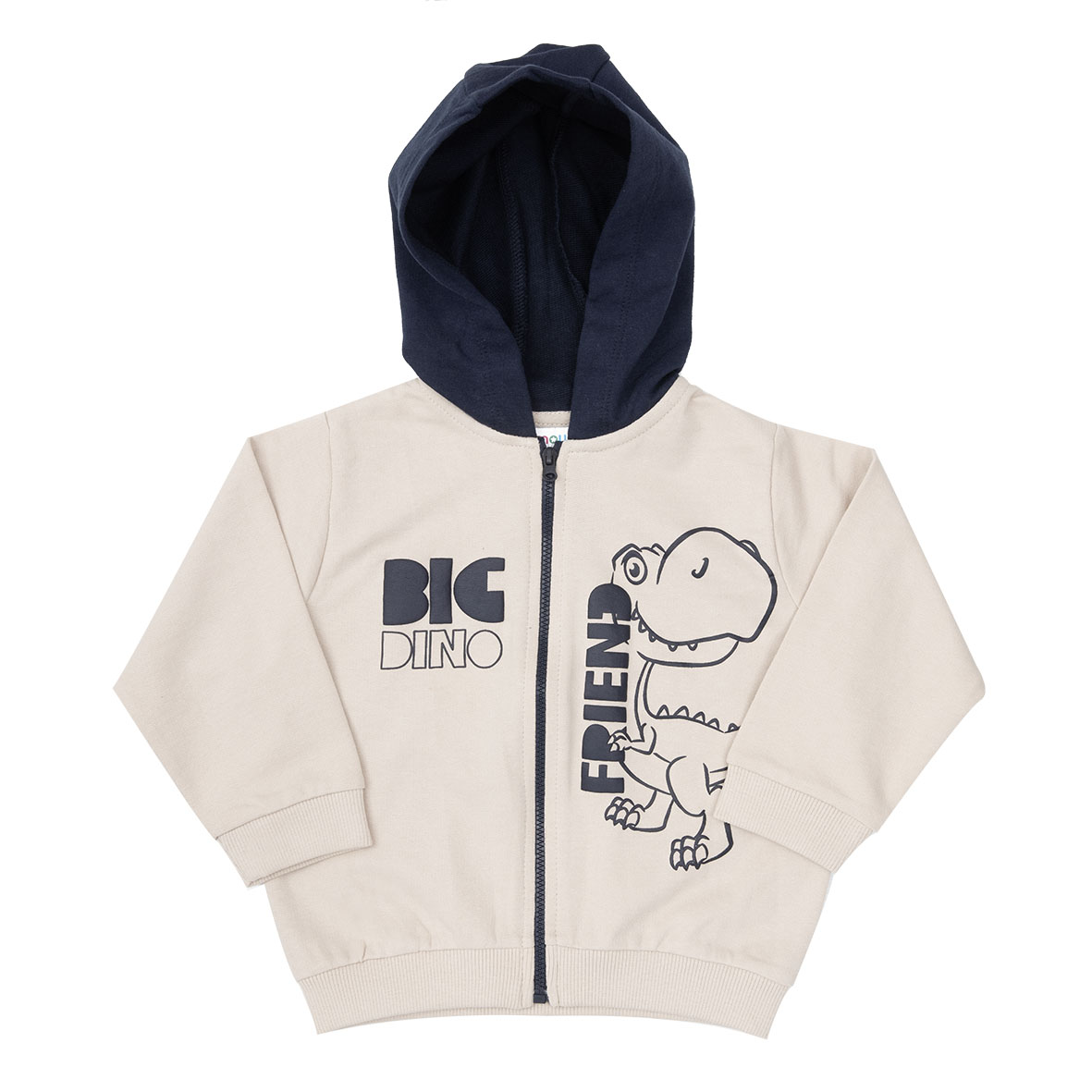 Dino Felpa Bimbo con Zip e Cappuccio Bianca Stampa Dino