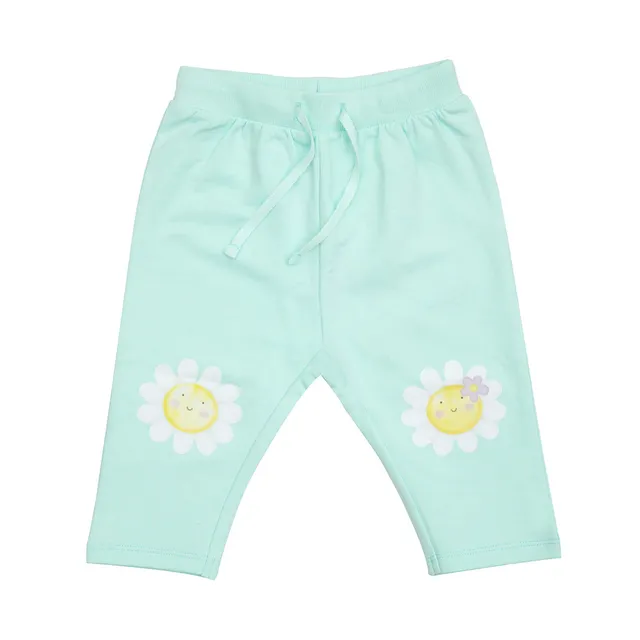 Pantaloni bimba verde acqua margherite elastico casual