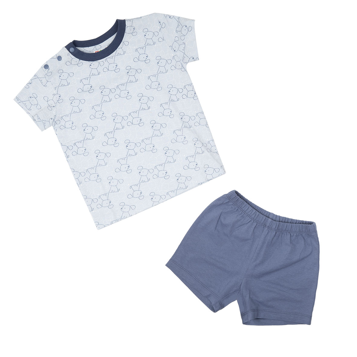 Pigiama bimbo due pezzi blu cagnolino jersey maniche corte