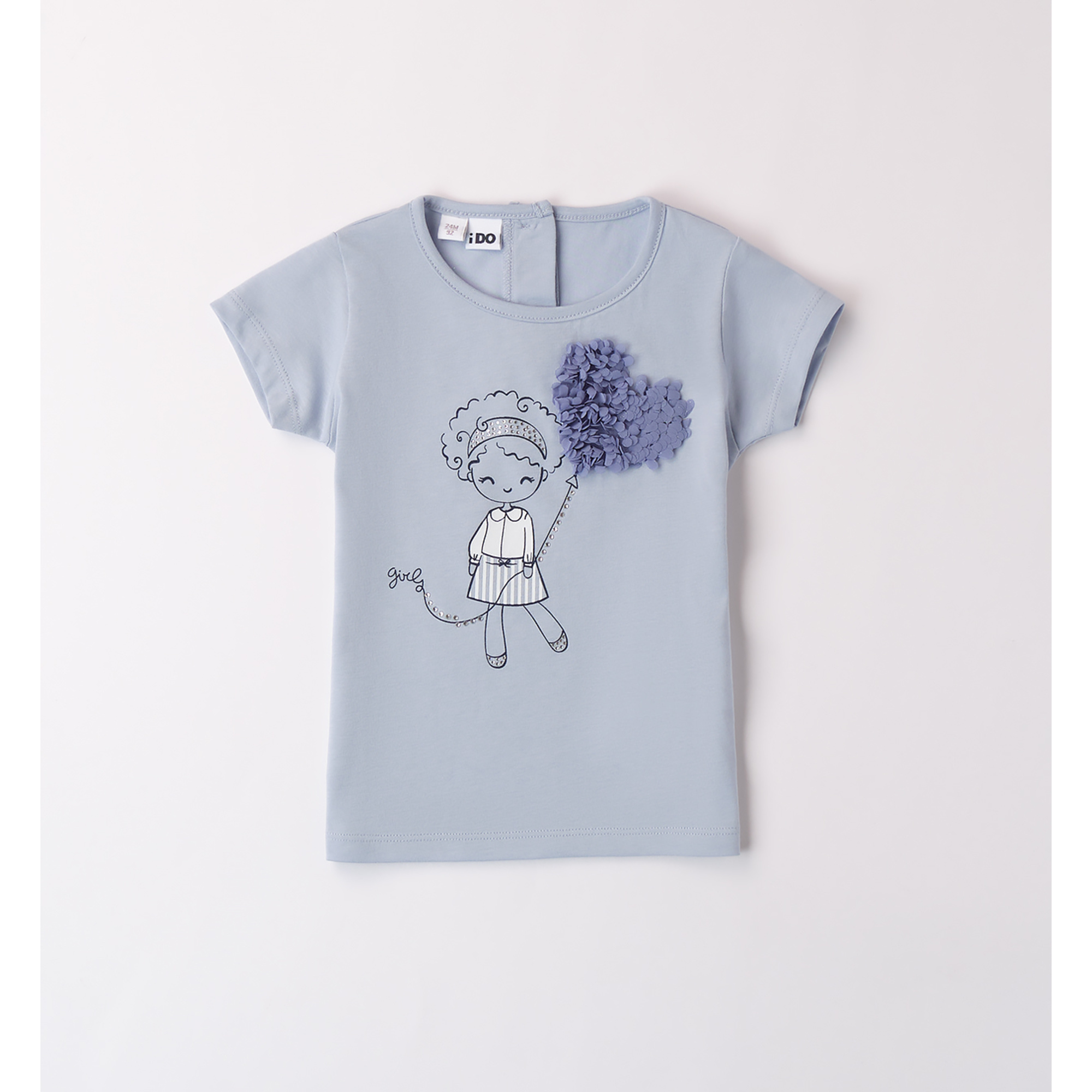 iDO Cuore T-Shirt Bimba Azzurra Cotone