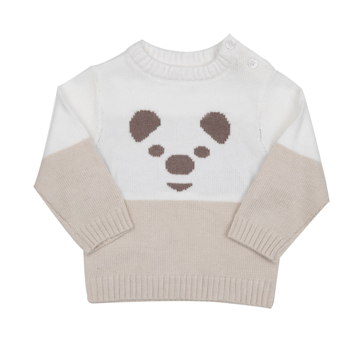 Maglia tricot bimbo panna beige orso girocollo 2 bottoni