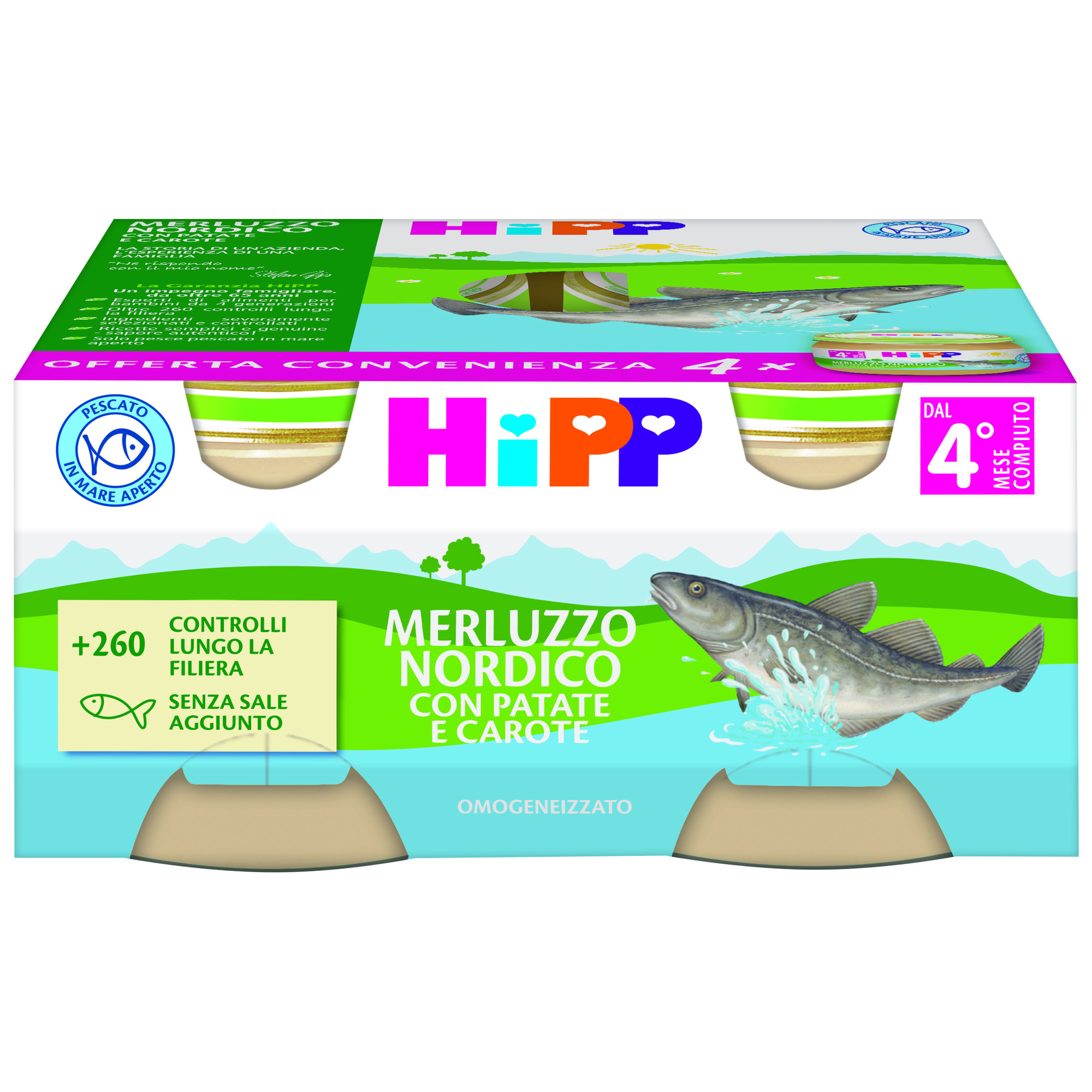 HiPP omogeneizzato merluzzo patate carote 4x80 g saporito
