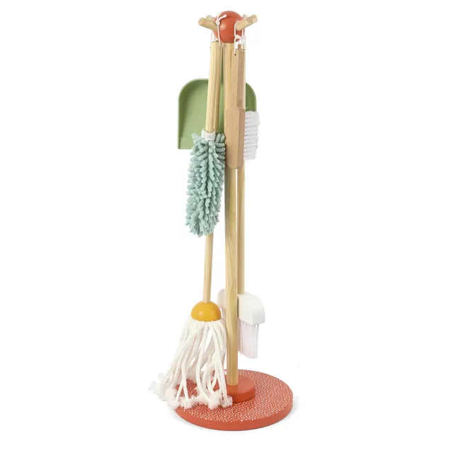 Wood'n Play set pulizie giocattolo scopa e mocio legno
