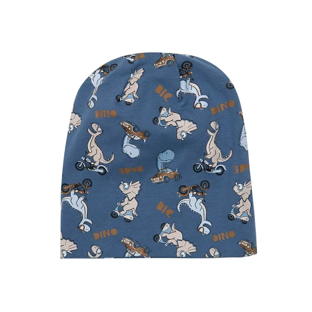 Cappellino cuffia bimbo jersey blu stampa Dino